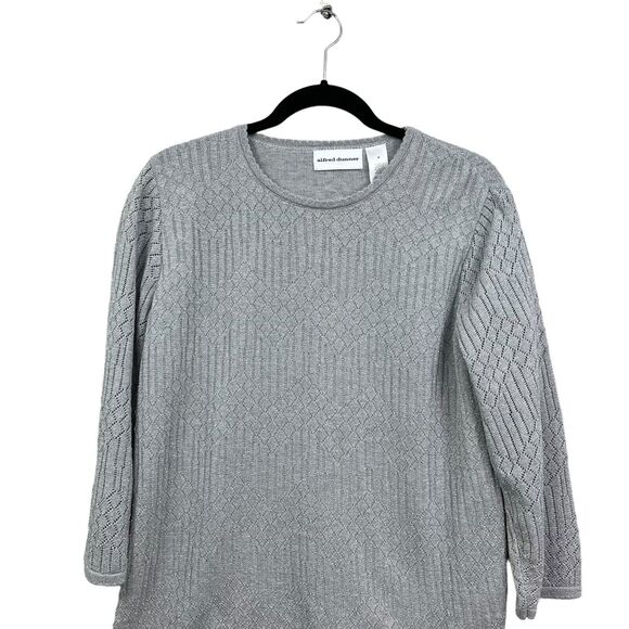 Alfred Dunner Womens Sweater Metallic Open Knit Round Neck Silver Gray Size‎ M - Picture 2 of 5